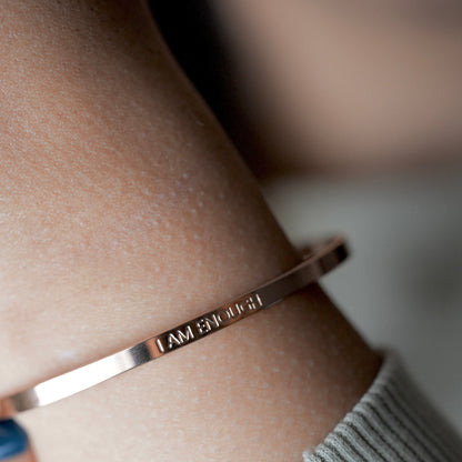 'I AM ENOUGH' CUFF BANGLE - ROSE GOLD