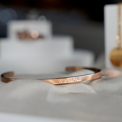 'I AM STRONG' CUFF BANGLE - ROSE GOLD